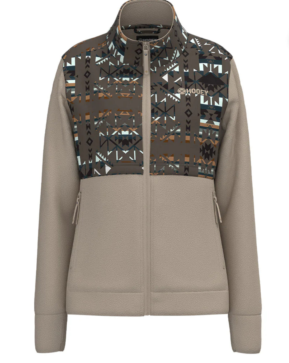 Hooey Womens Tech Fleece Cream/Aztec- Full Zip Up