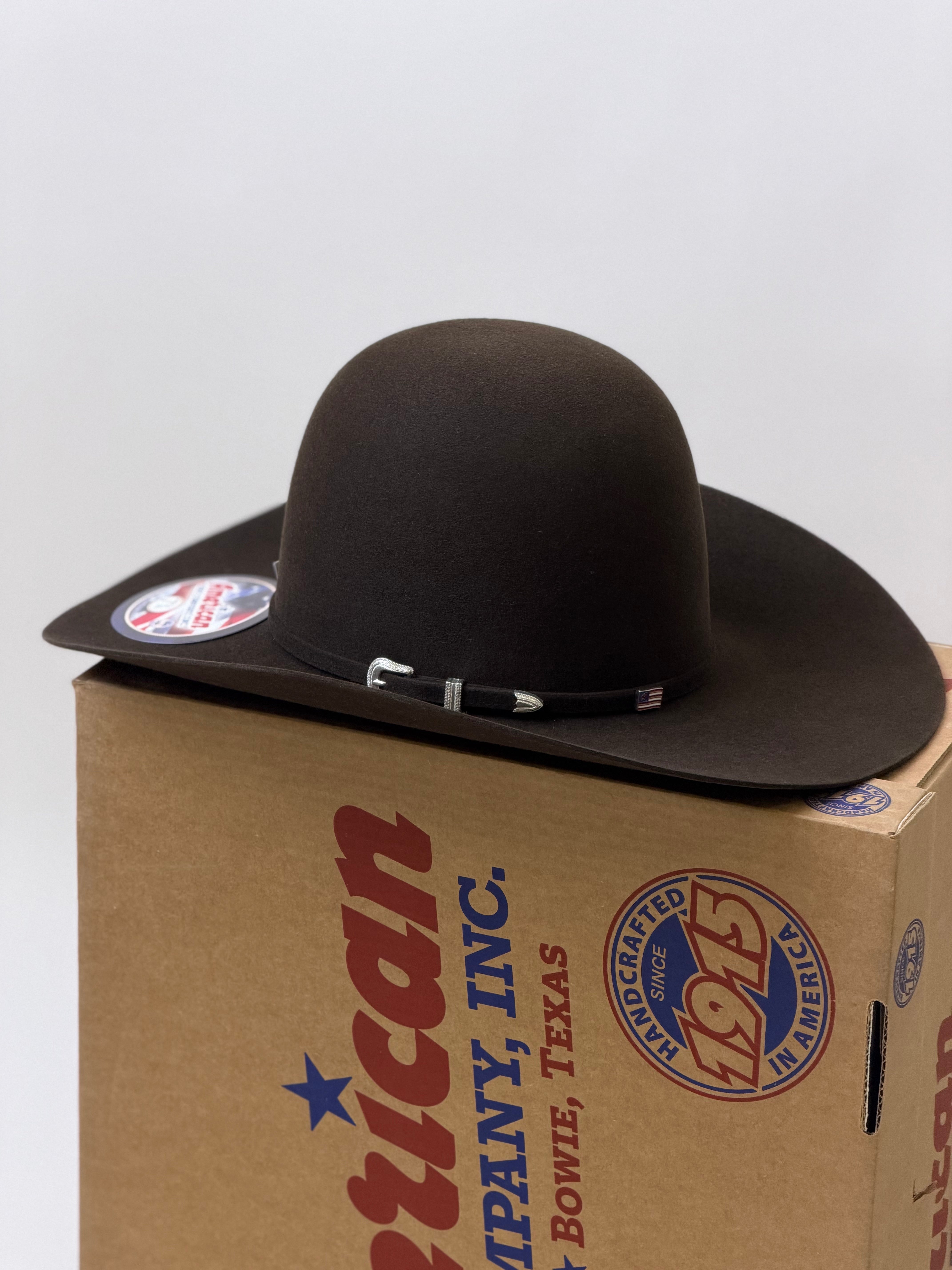 7X American Felt Hat Chocolate Open Crown