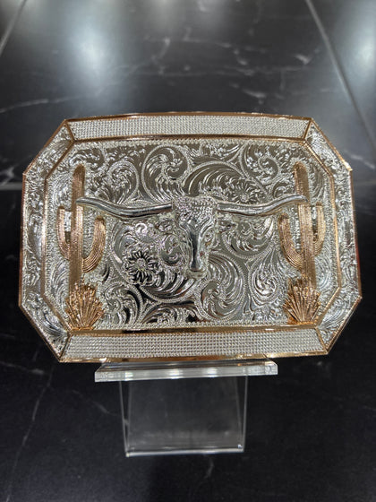 LONGHORN W/ CACTUS RECTANGLE BUCKLE