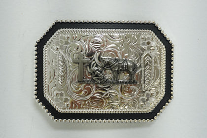 SILVER AND BLACK PRAYING COWBOY SQUARE BUCKLE