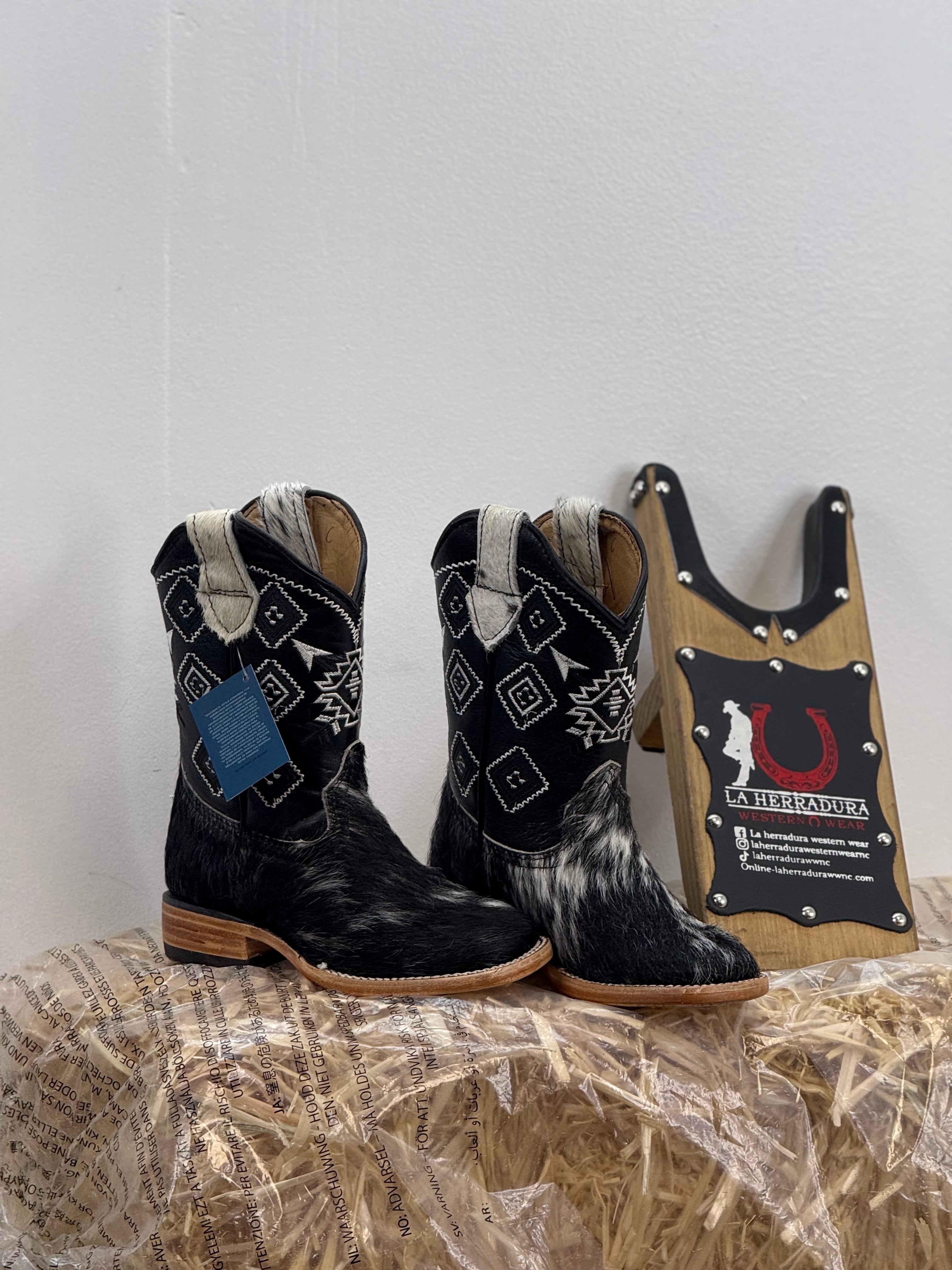 COW HIDE BOOTS FOR KIDS EACH PAIR IS UNIQUE PELO BLACK