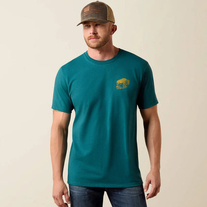 ARIAT MEN BISON WANDER FLAG SS TSHRT MEDITERRANEAN 10073412