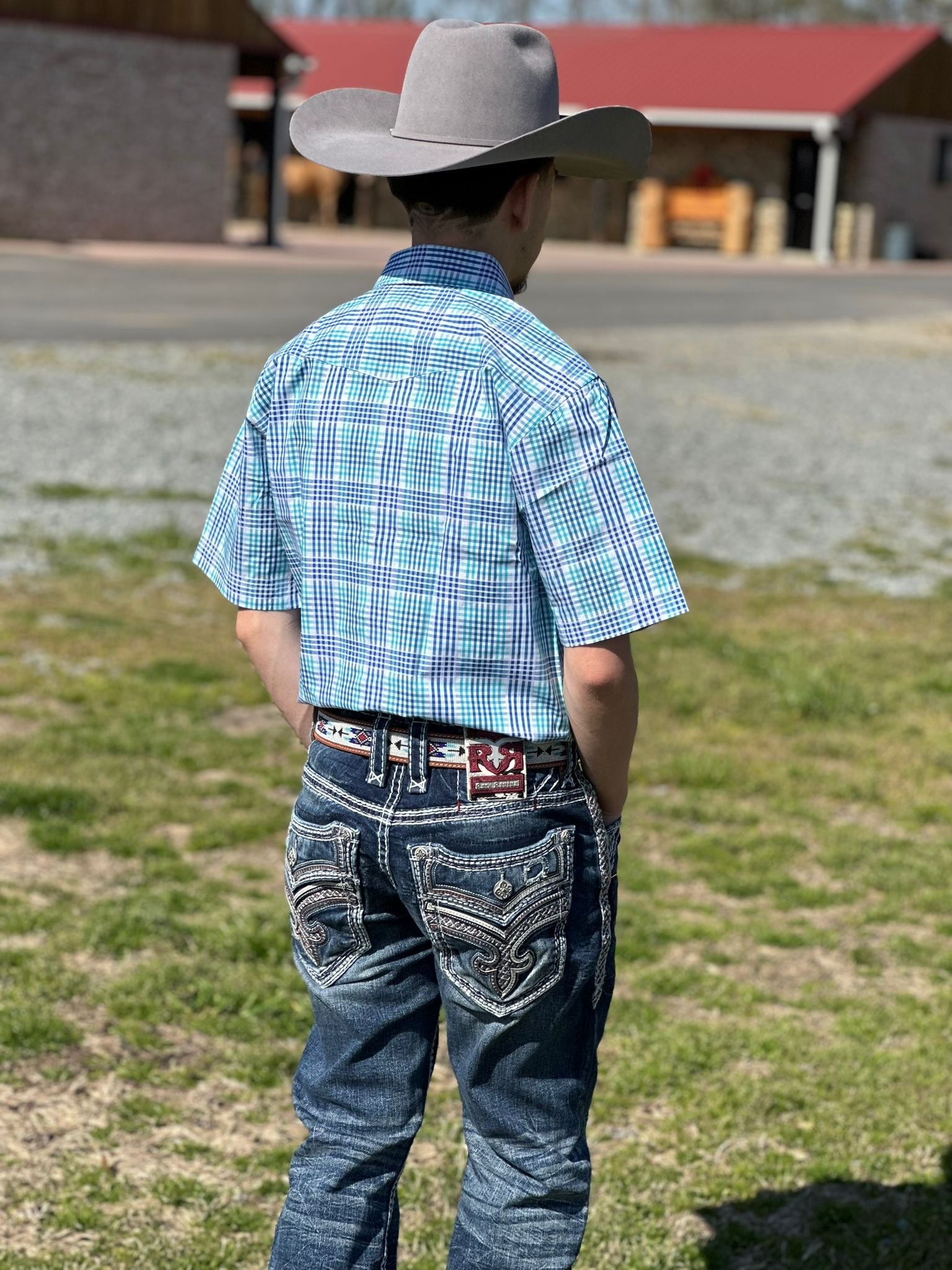 PANHANDLE BLUE PLAID SHORT SLEEVE SHIRT