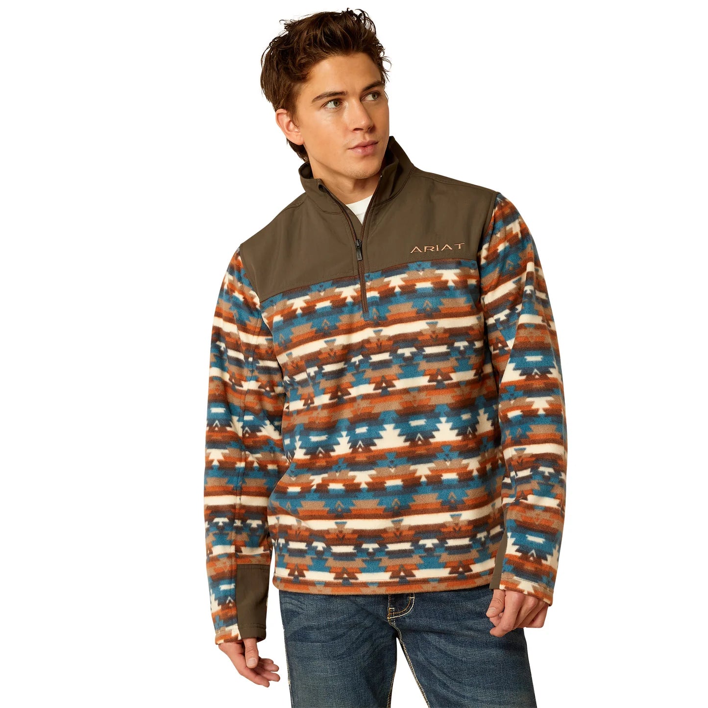 ARIAT TURQUOISE SERAPE BASIS 2.0 1/4 ZIP SWEATSHIRT- 2731