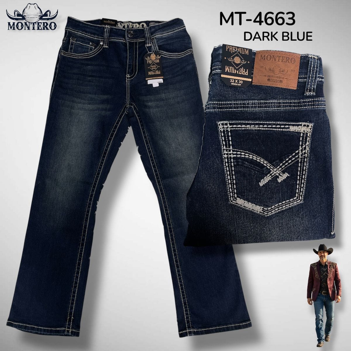 MONTERO DARK BLUE MODERN BOOT MENS JEANS - MT4663-DK