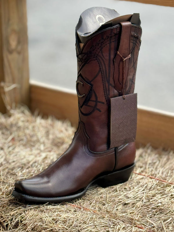 CUADRA BOOTS RES OVER CHESTNUT LASER & EMBROIDERY NARROW SQUARE TOE