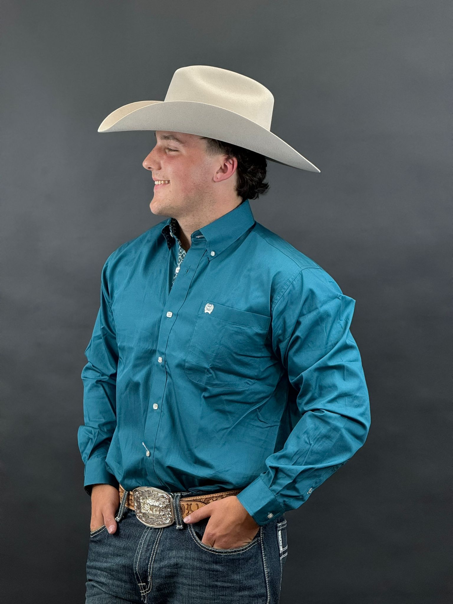 CINCH TEAL LONG SLEEVE SHIRT