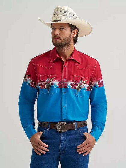 WRANGLER CHECOTAH MENS SHIRT RED/BLUE CLASSIC FIT - 112379226