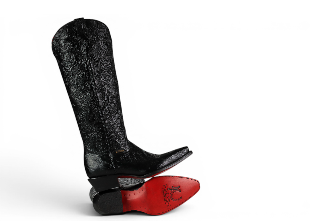 BOTAS ALTAS PARA MUJER LA HERRADURA NANCY CINCELADO NEGRO PUNTA CUADRADA