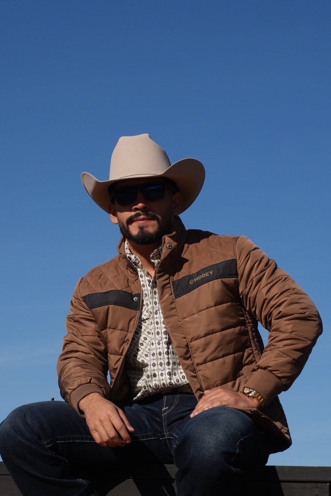 HOOEY MENS BAFF SHITAKE BROWN PUFFER FULL ZIP JACKET HJ147BR