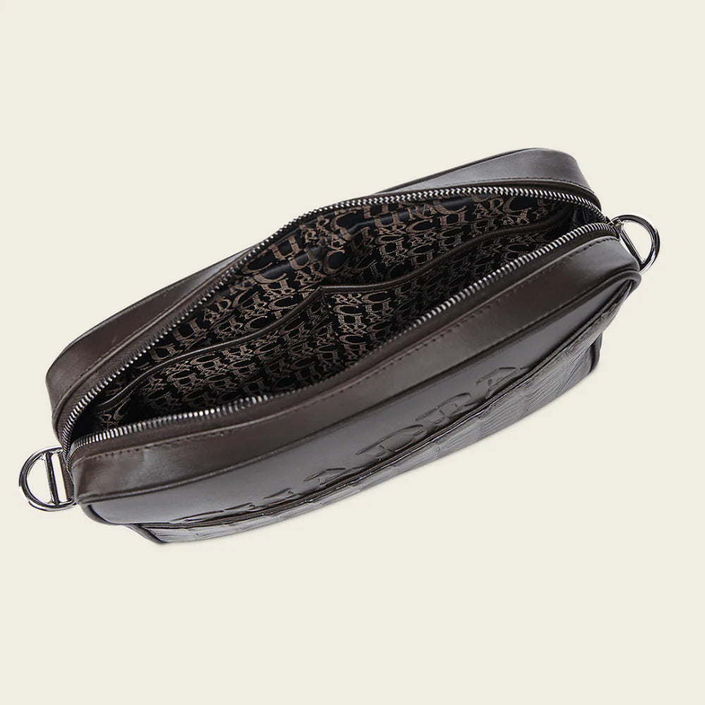 BOLSA CUADRA MENS ALLIGATOR CERDENA CAFE LASER ZIP DU729