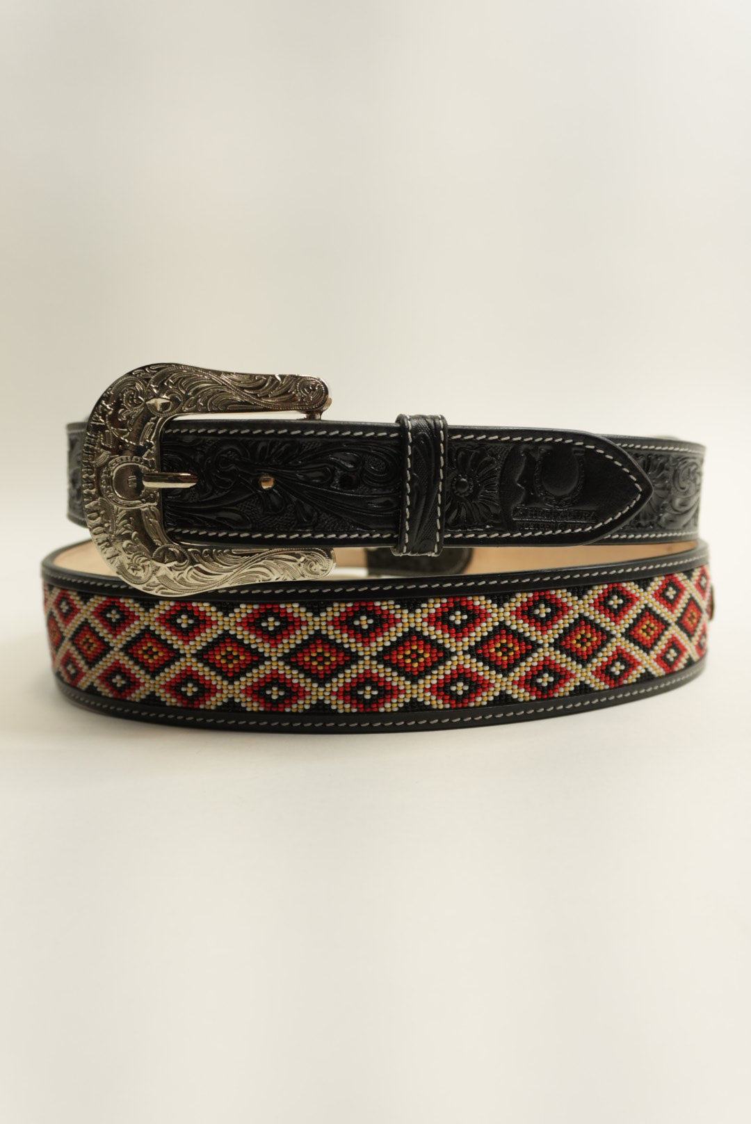 LA HERRADURA BELT AZTEC BLACK RHOMBUS RED NEW DESIGN