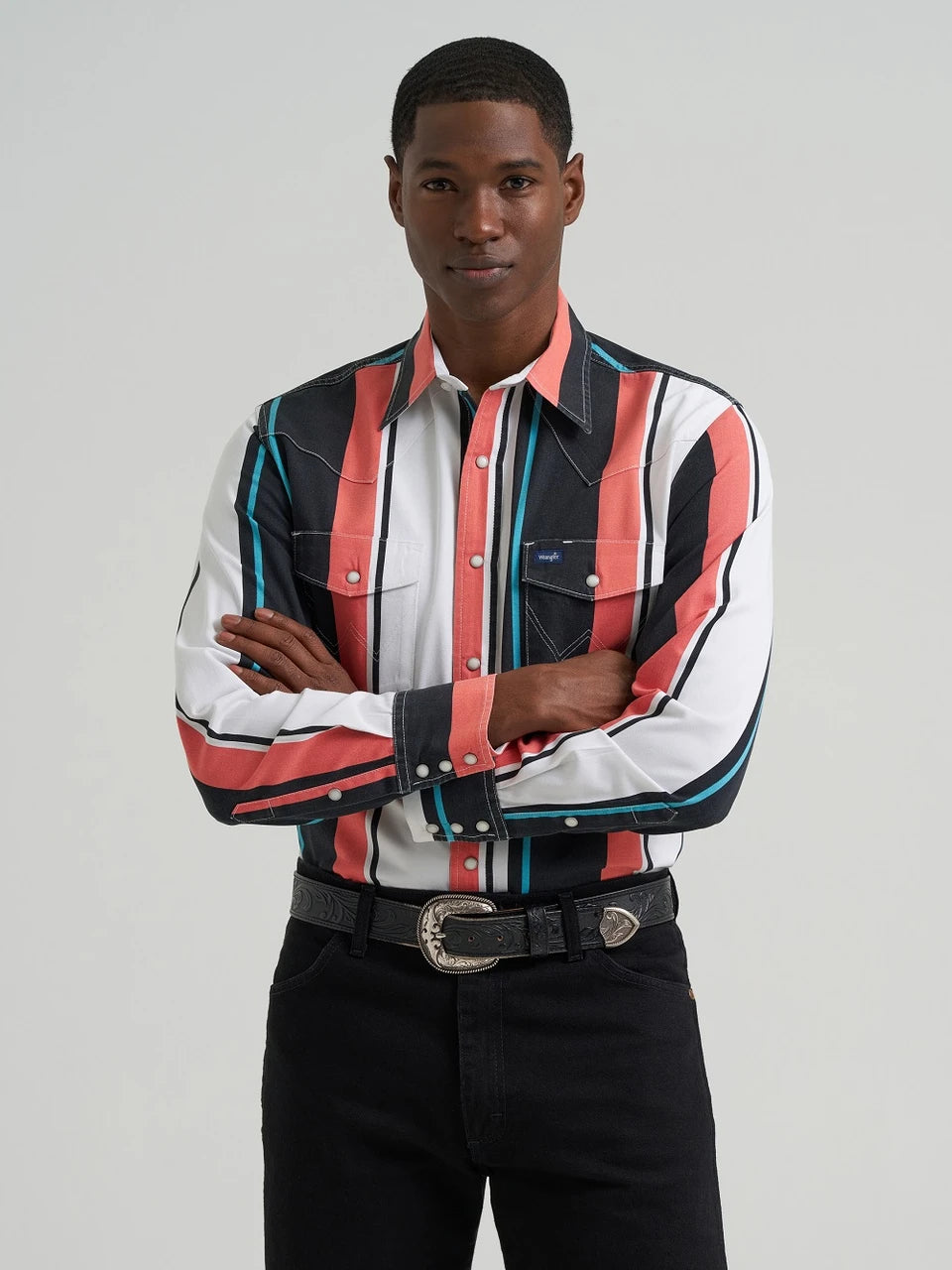 MENS WRANGLER BLACK & MULTICOLOR STRIPED SHIRT - 112381997