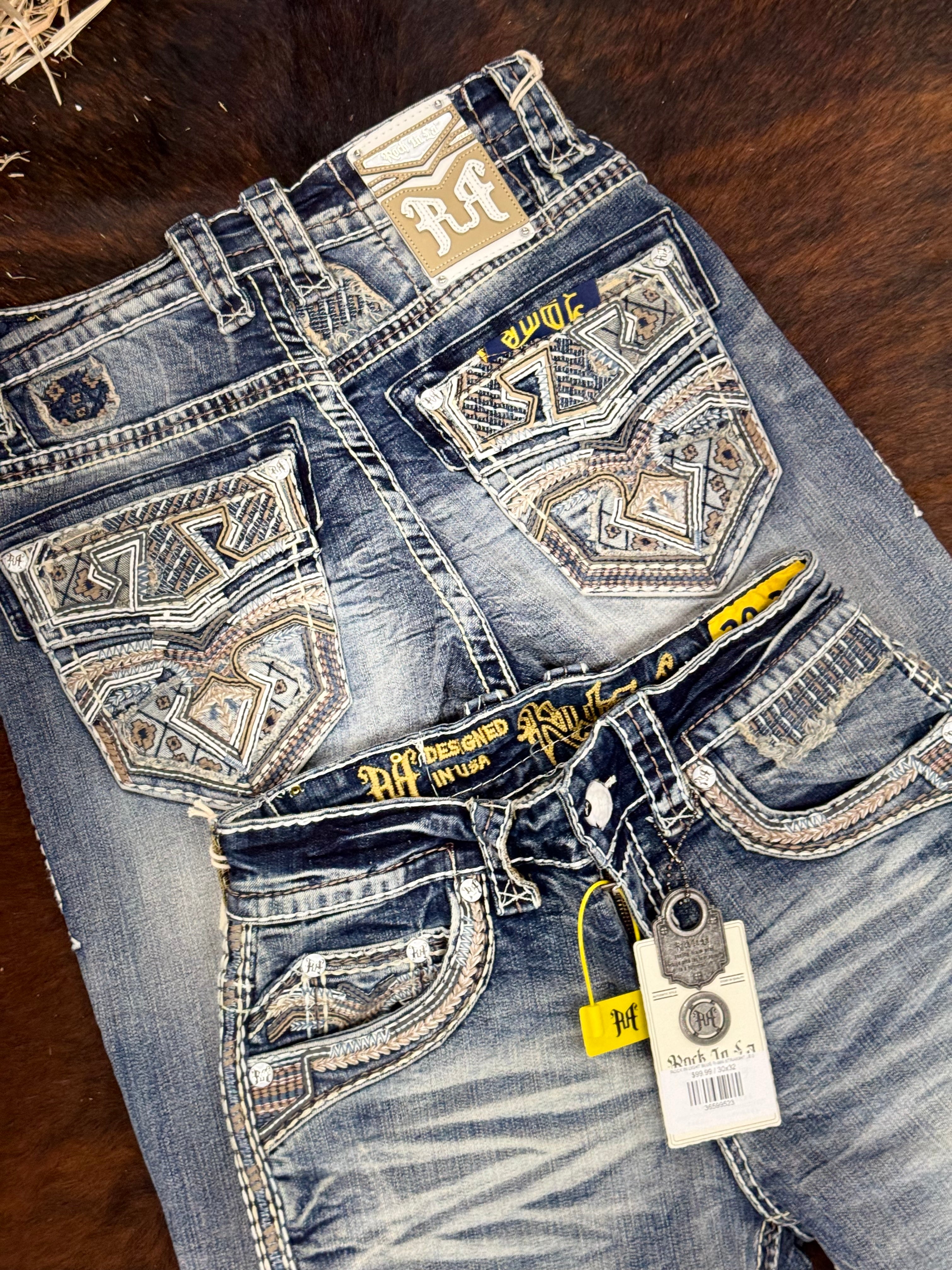 ROCK IN LA MENS LIGHT BLUE R-386 STRAIGHT LEG BOOT CUT JEANS