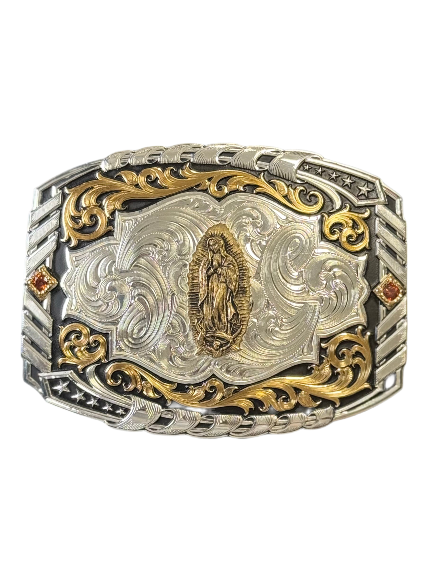 MONTANA SILVERSMITH TWO TONE CANTLE ROLL BUCKLE LADY OF GUADALUPE