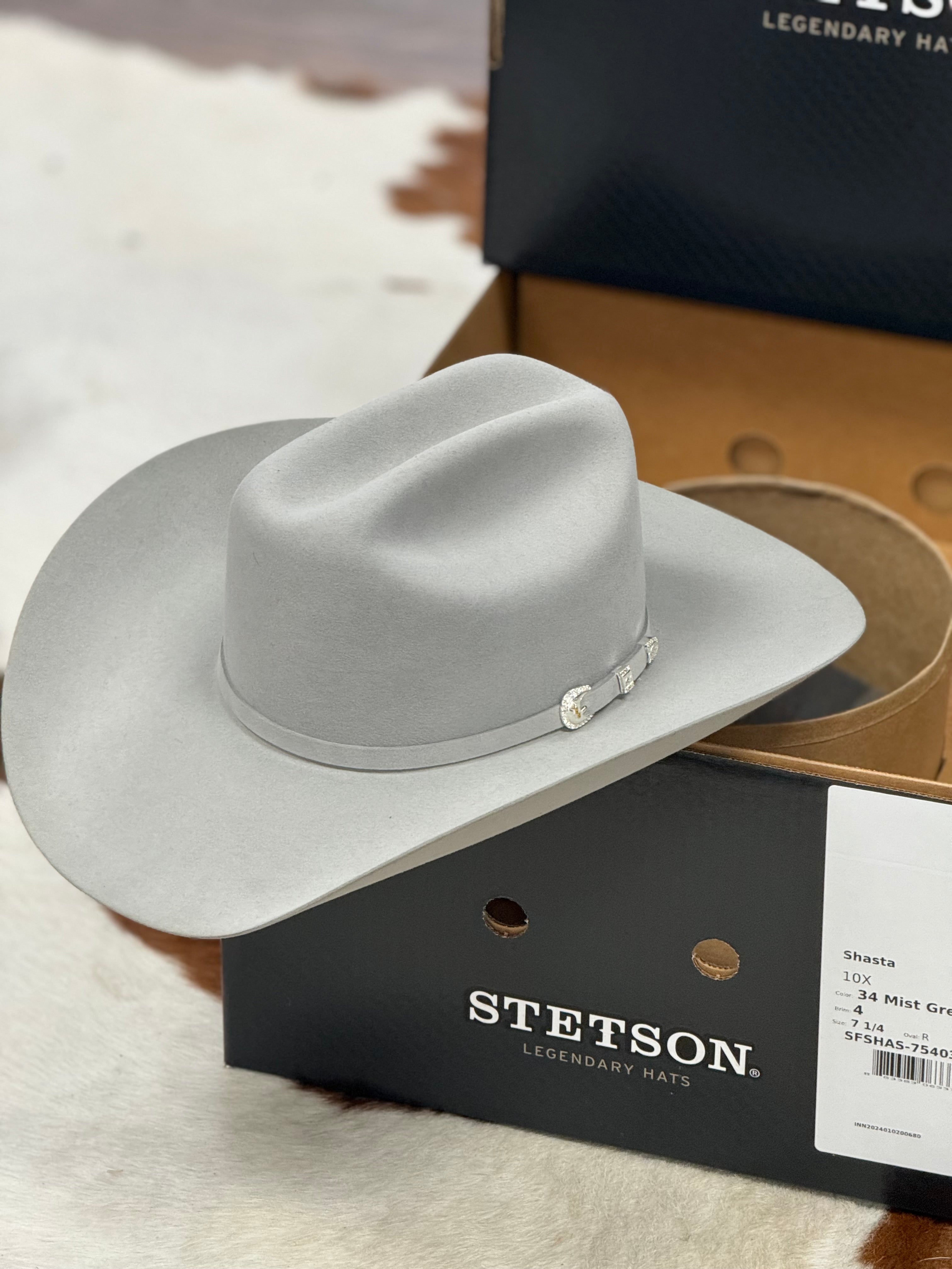 STETSON COWBOY HAT SHASTA 10X MIST GREY