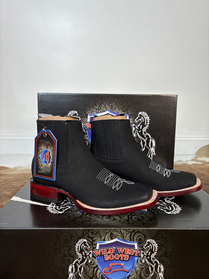 WILD WEST SHORT BOOT NOBUCK WHITE STITCH BLACK WIDE SQ. TOE -282BM26305