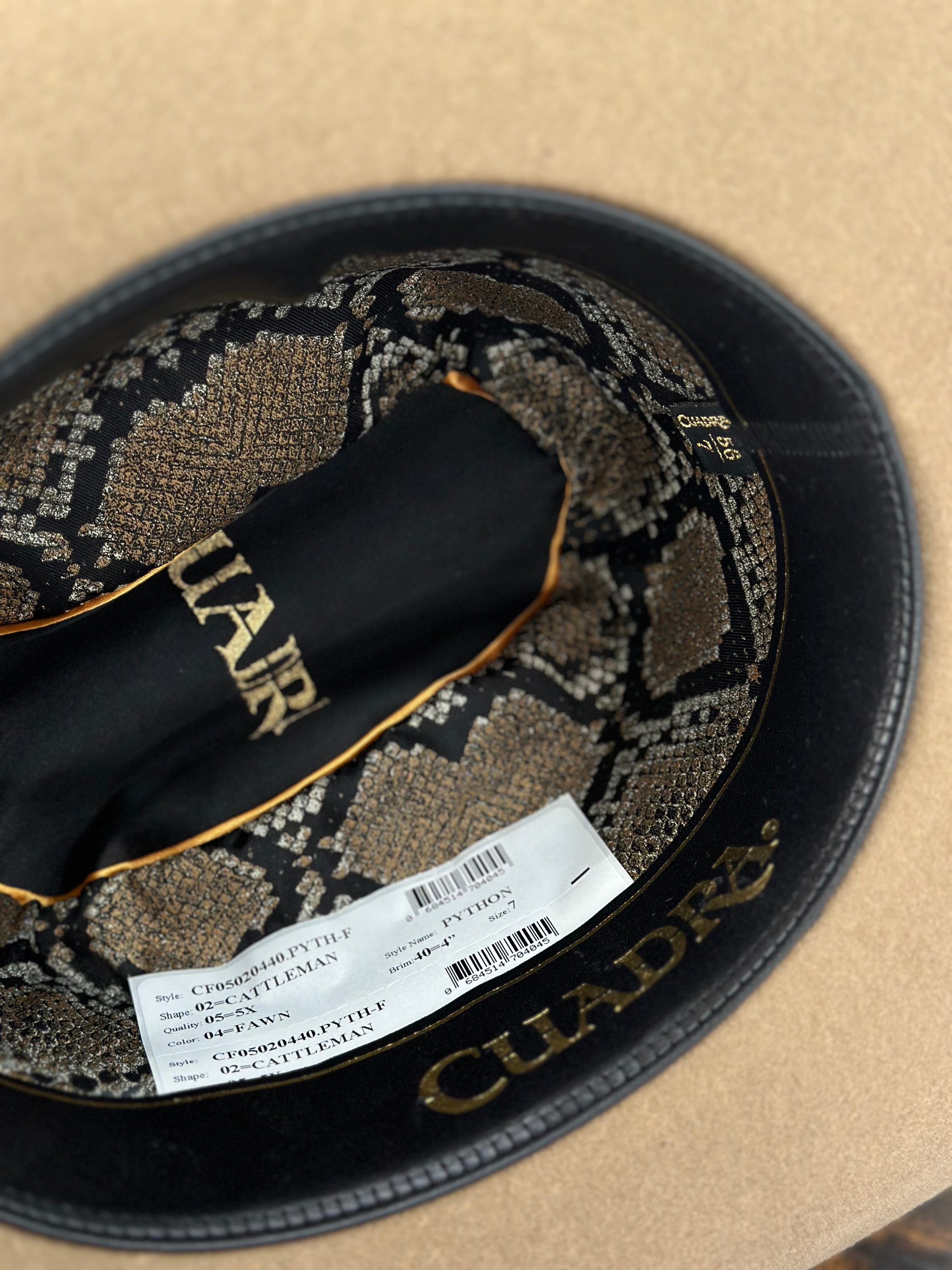 CUADRA 5X PYTHON CATTLEMAN FAWN FELT HAT