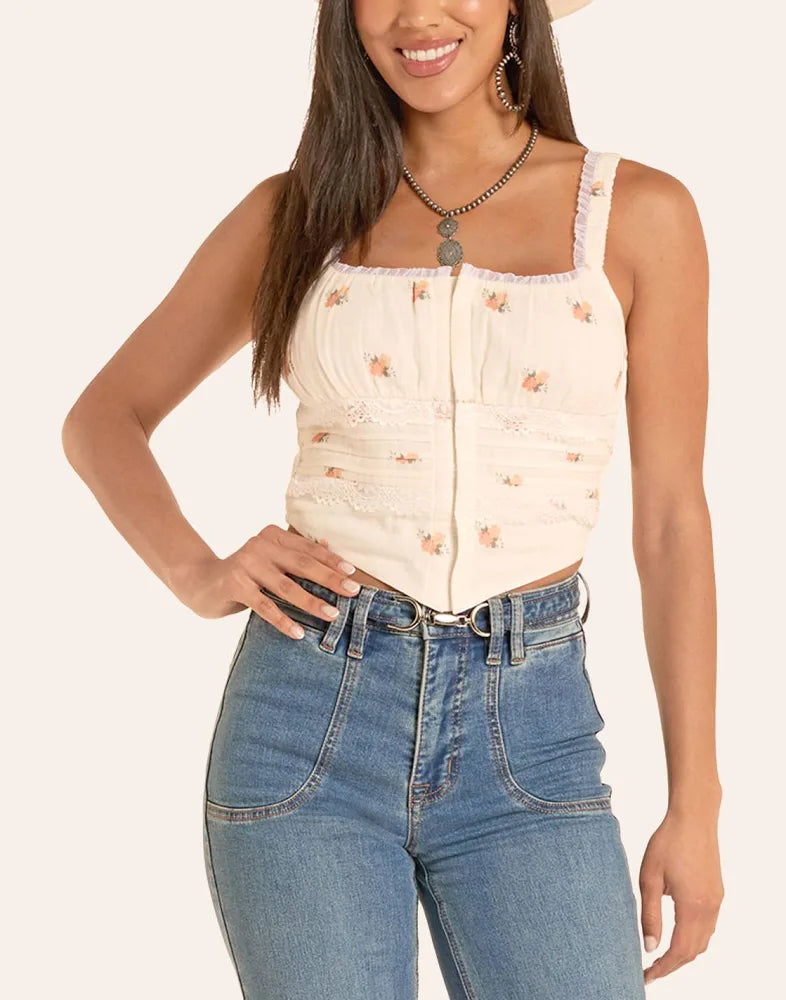 ROCK&ROLL  FLOWER PRINT LACED CORSET BW20T08772