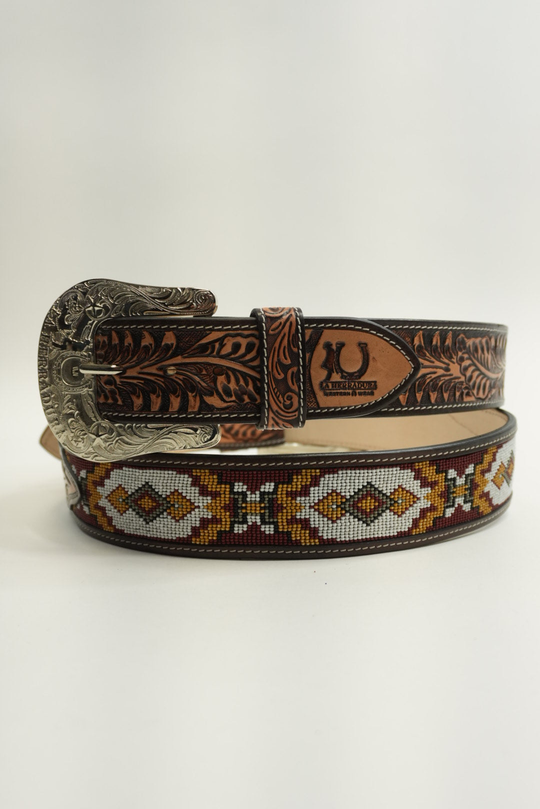LA HERRADURA BELT 2 INCH AZTEC BURGUNDY/MUSTARD YELLOW NEW DESIGN