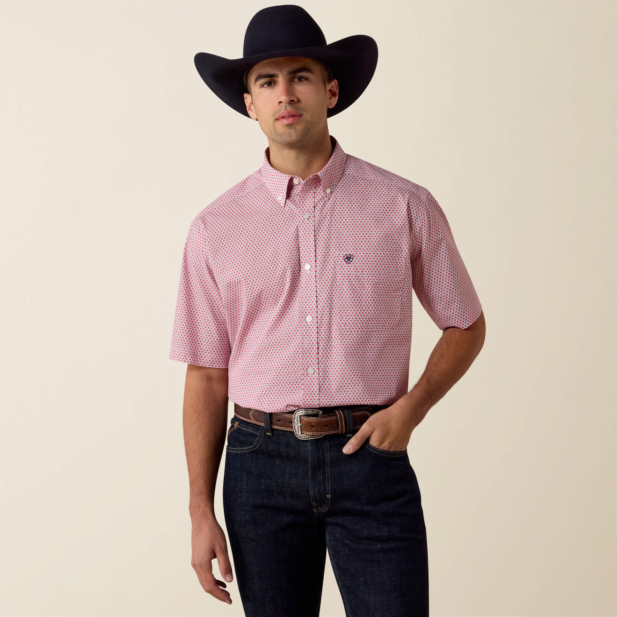 ARIAT MEN BOWMANSS SHRT HIBISCUS RED TRIANGLE PRINT 10073588