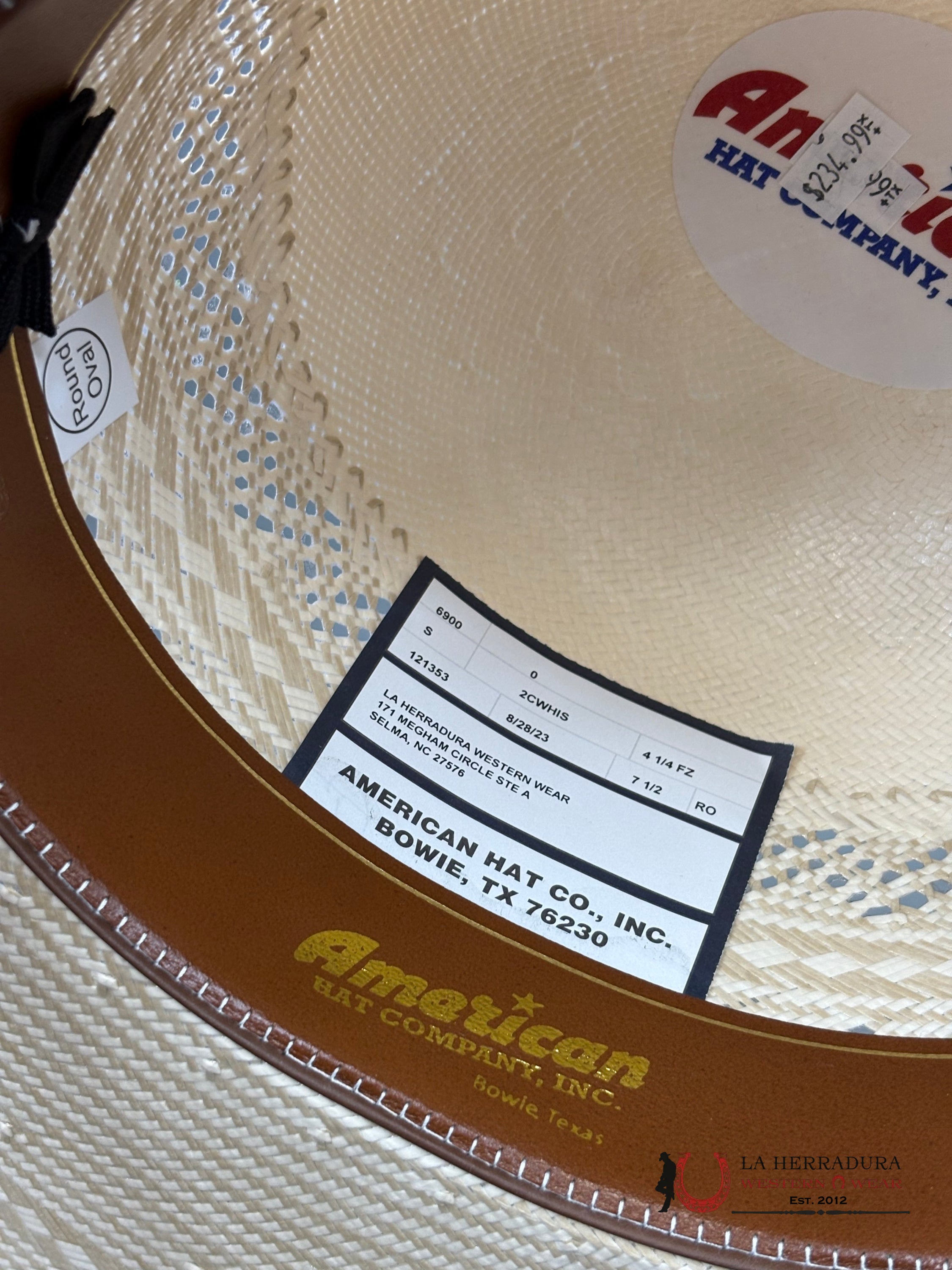 American Hat Open Crown Straw Style 6900 Tejana