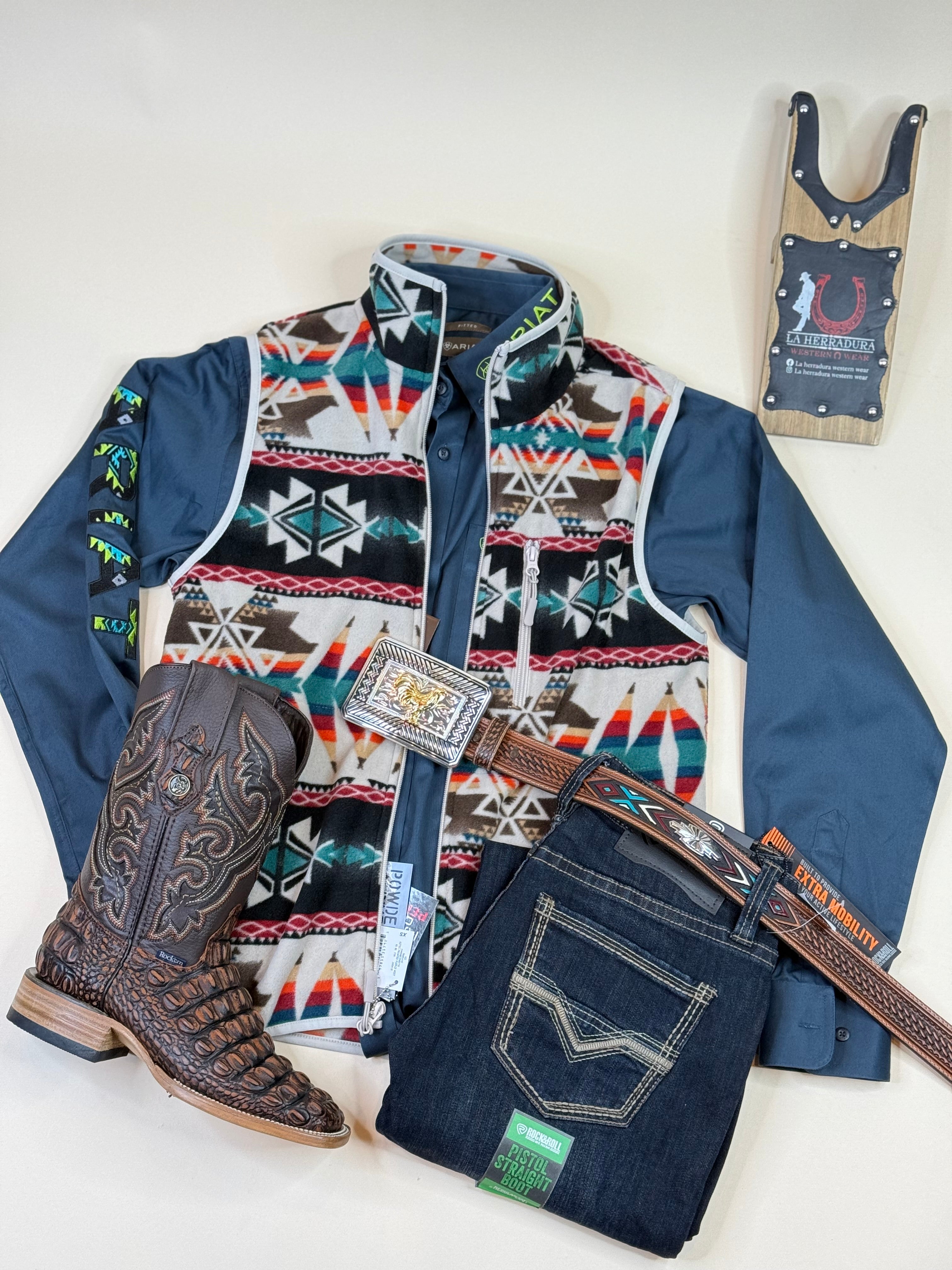 PANHANDLE TAN AZTEC PRINTED FLEECE VEST