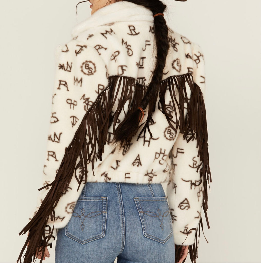 PANHANDLE WOMEN’S CONVERSATION PRINT FUR FRINGE JACKET