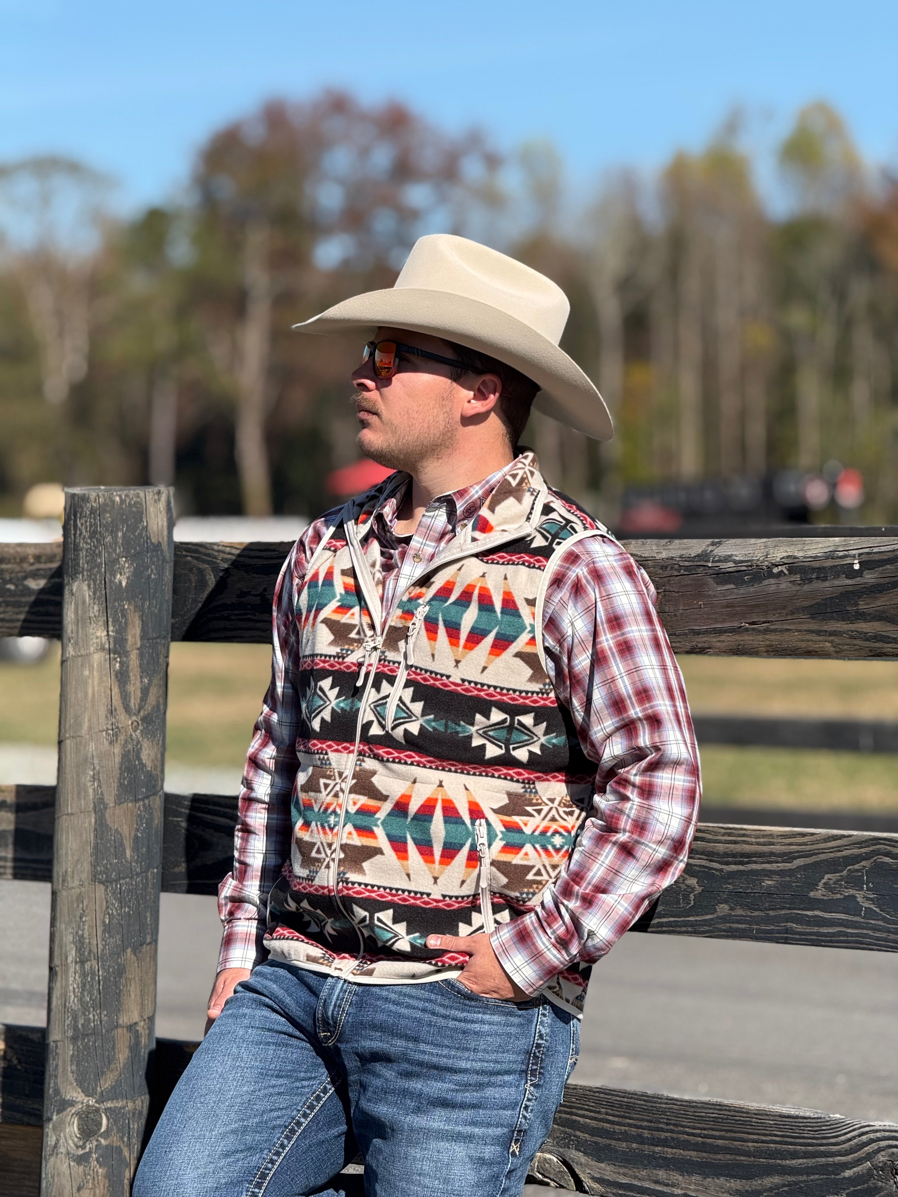 PANHANDLE TAN AZTEC PRINTED FLEECE VEST