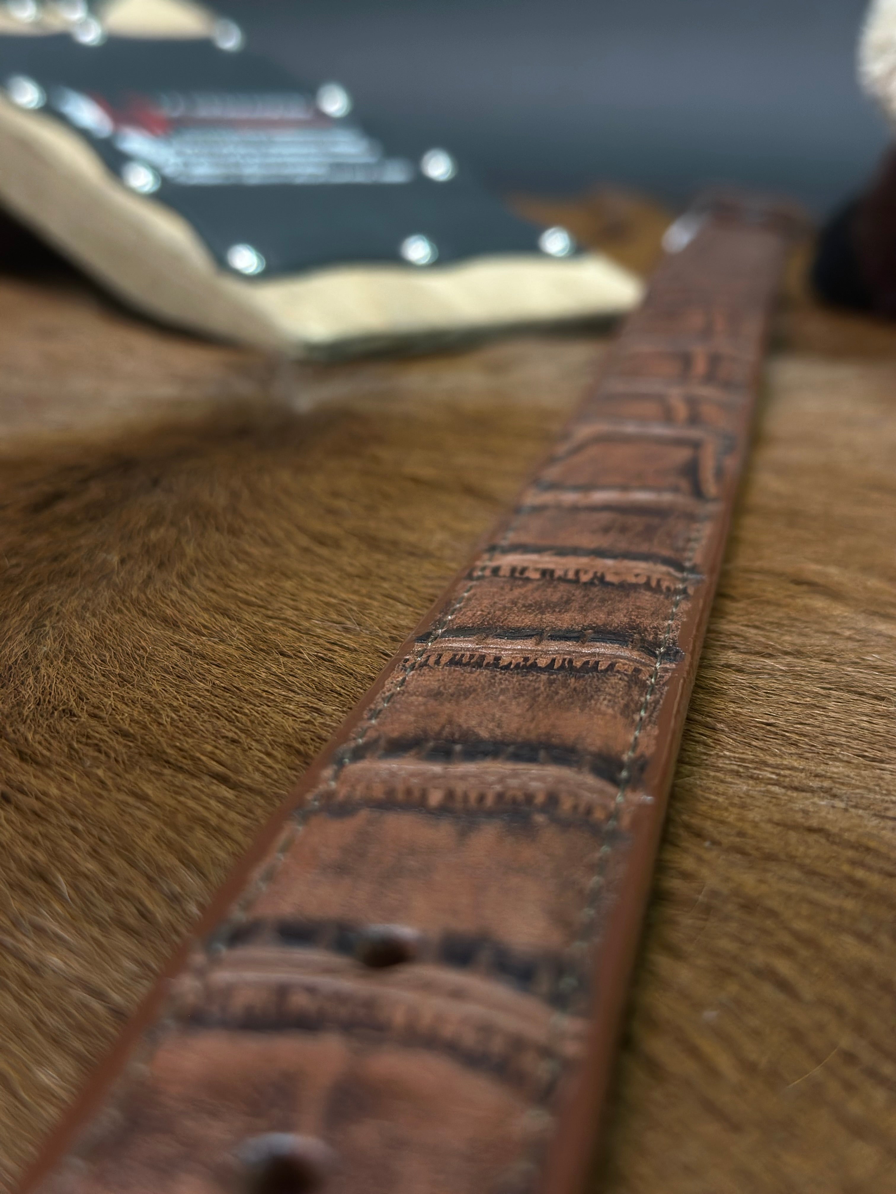 KIDS COGNAC CAIMAN CROCODILE BELT-25911779