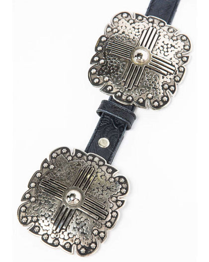 ANGEL RANCH WOMEN BLACK LEATHER BIG SILVER SQUARE BUCKLE DA3660