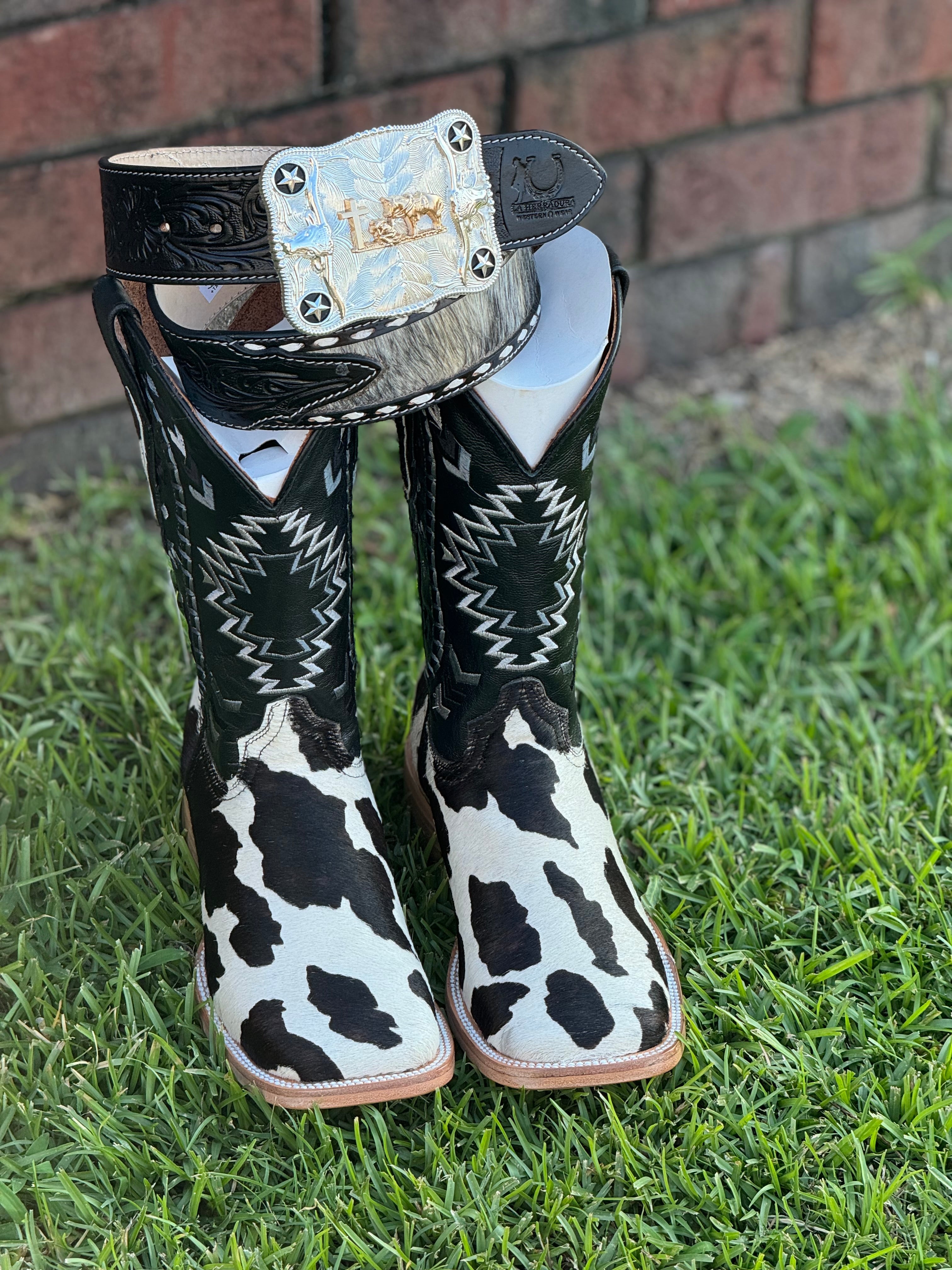 LA HERRADURA WESTERN WEAR COW HIDE BLEACH RG NEGRO CHEROKEE BOOTS