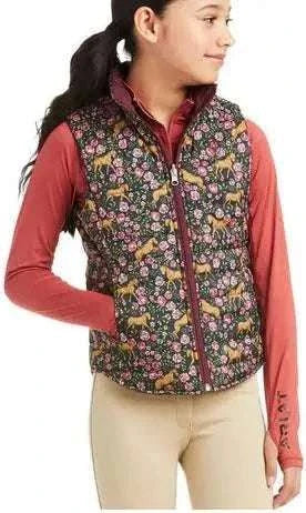 Ariat Youth Emma Insulated Reversible Vest  Navy Floral Horse - 10037631