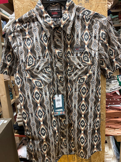 ROCK&ROLL DARK BROWN AZTEC PRINTED SS SNAP SHIRT - BMN3S09440