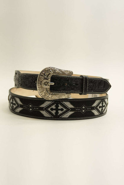 LA HERRADURA CINTURÓN NEGRO AZTECA NEGRO/BLANCO NUEVO DISEÑO