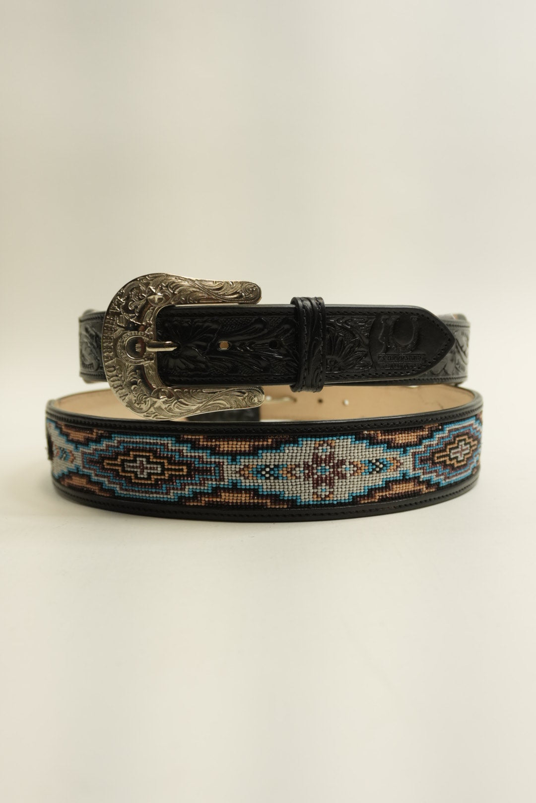 LA HERRADURA BELT AZTEC BLACK/ BLUE WITH WHITE NEW DESIGN
