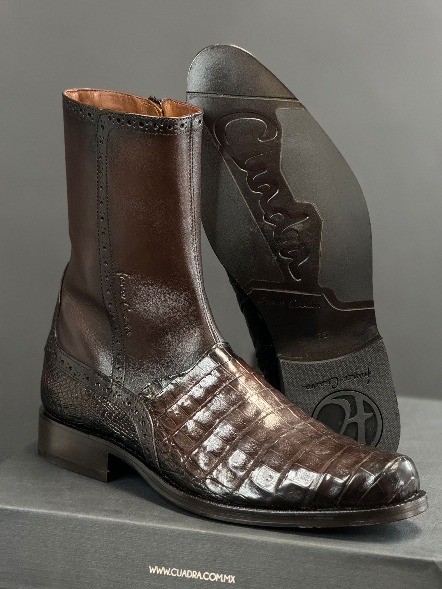 FRANCO CUADRA SHORT BOOTS CAIMAN DARK BROWN CALF NARROW ROUND TOE