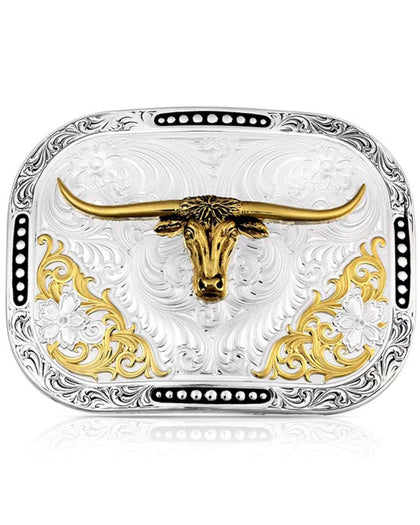 MONTANA SILVERSMITHS CLASS ACT TWO TONE BELT BUCKLE WITH LONGHORN