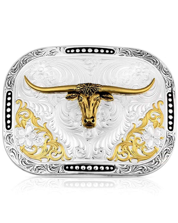 HEBILLA DE CINTURÓN DE DOS TONOS CLASS ACT DE MONTANA SILVERSMITHS CON LONGHORN