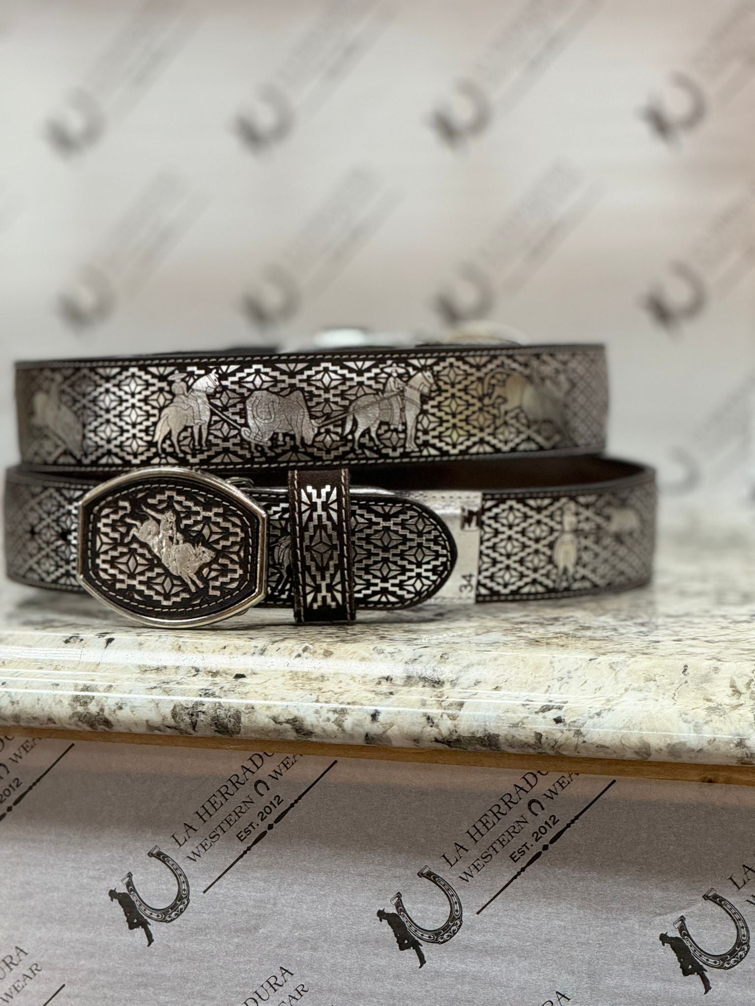 BLACK & SILVER BULL RIDER 2 IN BELT