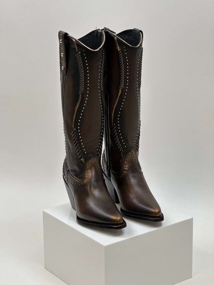 BOTA ALTA DE MUJER CUADRA VINTAGE CAMALEÓN CAFÉ SUAVE CC260