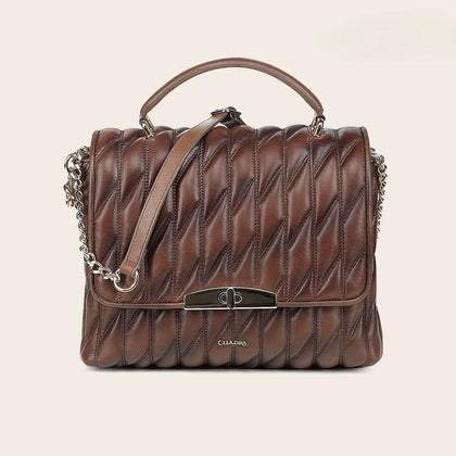 CUADRA WOMEN HANDBAG BROWN LAMB EMBROIDERY -DU827