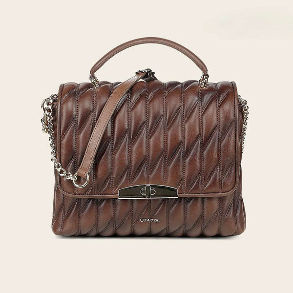 CUADRA WOMEN HANDBAG BROWN LAMB EMBROIDERY -DU827