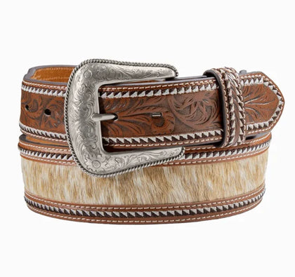 NOVONA WESTERN BELT MENS LEATHER  EMBROIDERED EDGE BROWN -N210011302
