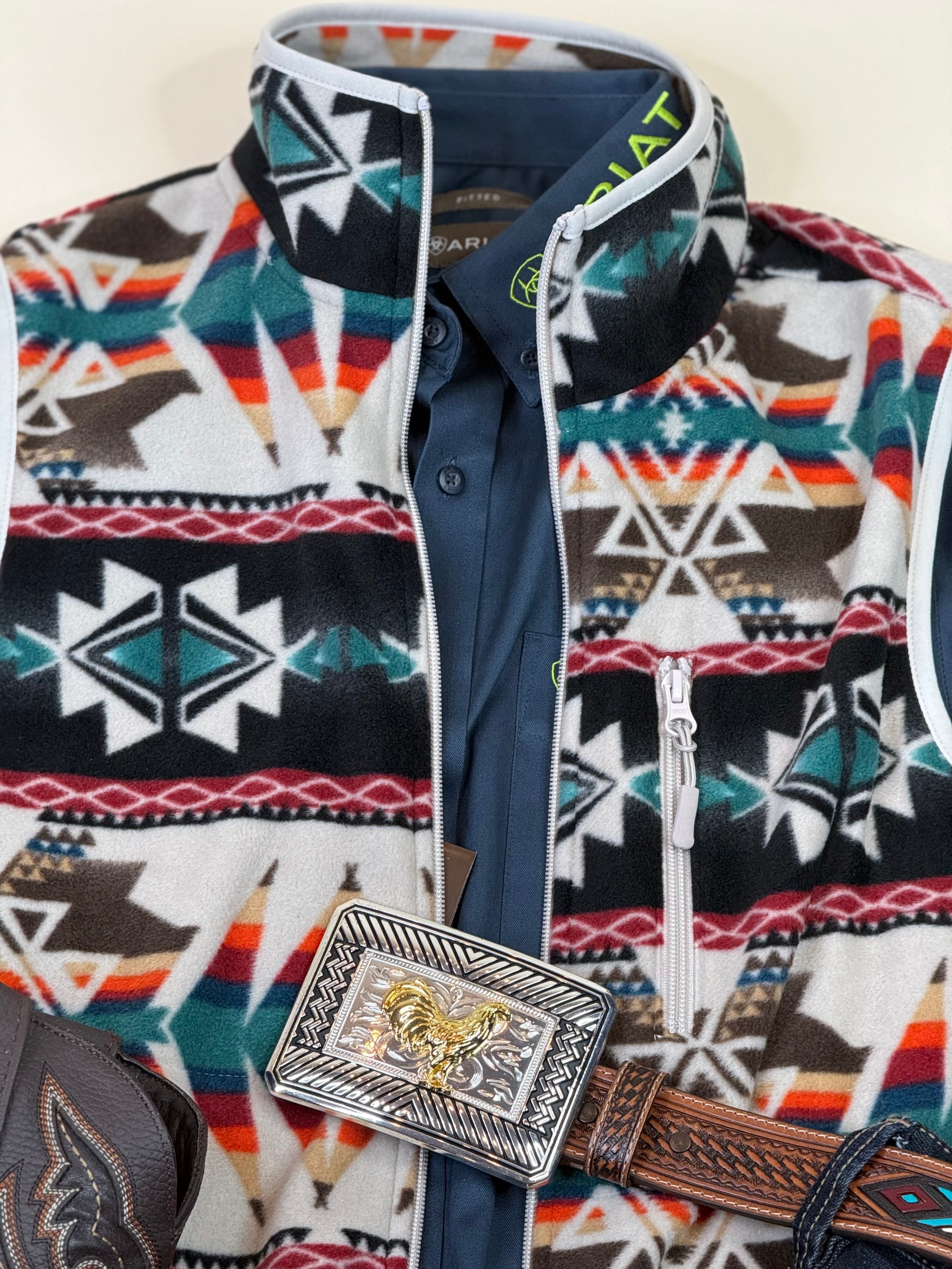 PANHANDLE TAN AZTEC PRINTED FLEECE VEST