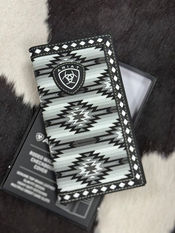 ARIAT RODEO WALLET CHECKBOOK COVER BLACK & WHITE AZTEC