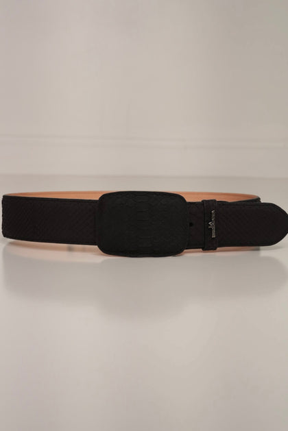 CINTURÓN LA HERRADURA EXOTIC-RANCHERA PITÓN NOBUCK NEGRO