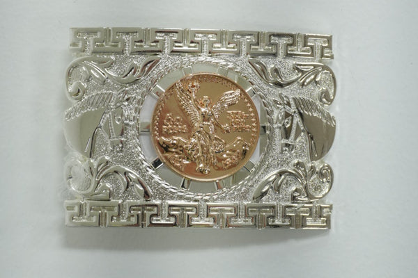 HEBILLA CUADRADA DE CENTENARIO DE ORO Y PLATA