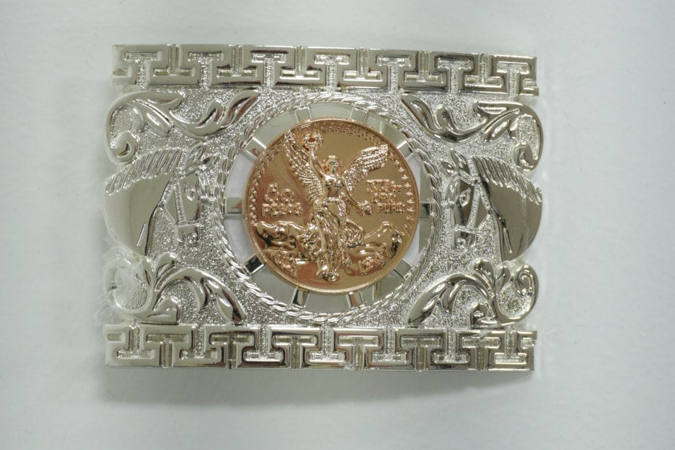 SQUARE GOLD AND SILVER CENTENARIO SQUARE BUCKLE