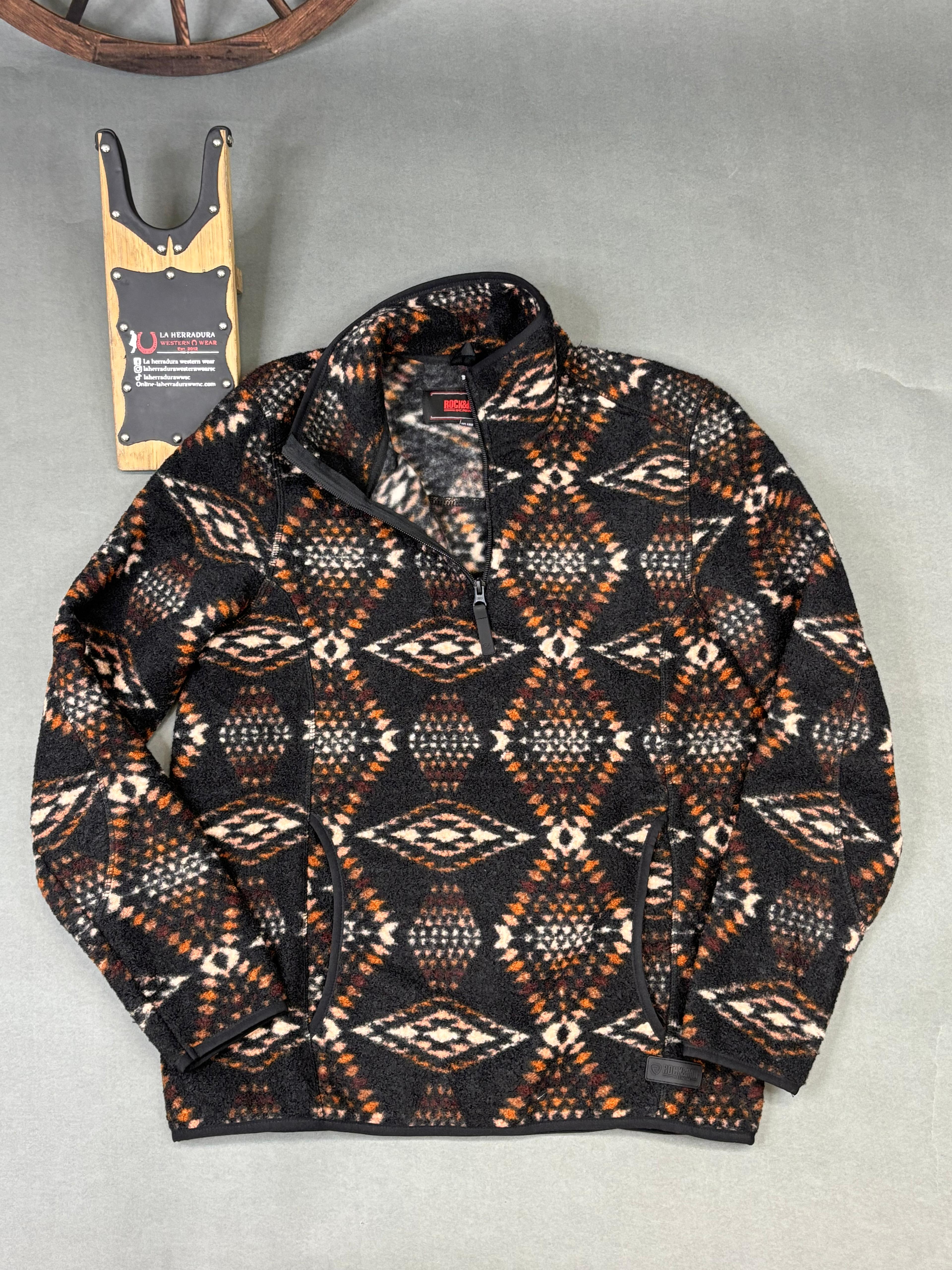 ROCK & ROLL BROWN AZTEC PRINTED BERBER JACKET 1/4 ZIP